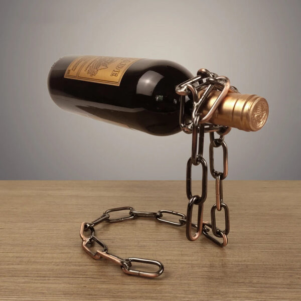 mirusha Floating Iron Chain Wine Bottle Holder – Unique Balancing Wine Display - Image 2