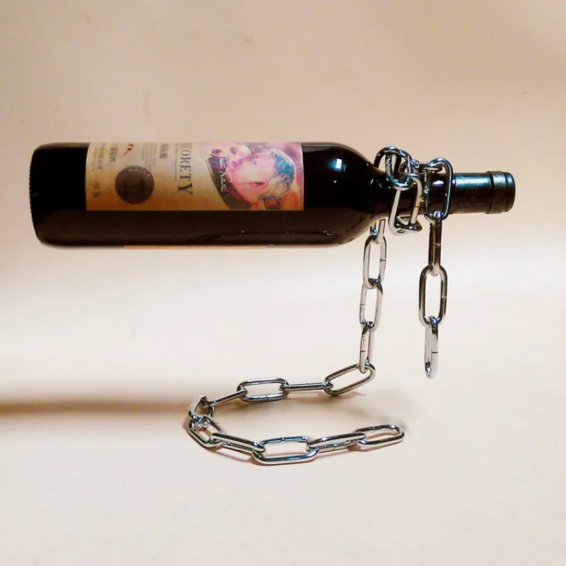 mirusha Floating Iron Chain Wine Bottle Holder – Unique Balancing Wine Display