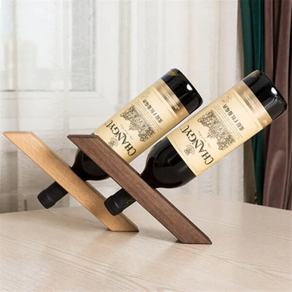 mirusha Balancing Wooden Wine Bottle Holder – Elegant Rustic Wine Display - Image 2
