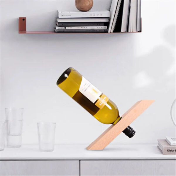mirusha Balancing Wooden Wine Bottle Holder – Elegant Rustic Wine Display - Image 4