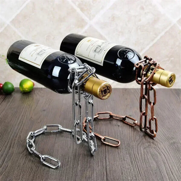 mirusha Floating Iron Chain Wine Bottle Holder – Unique Balancing Wine Display - Image 3